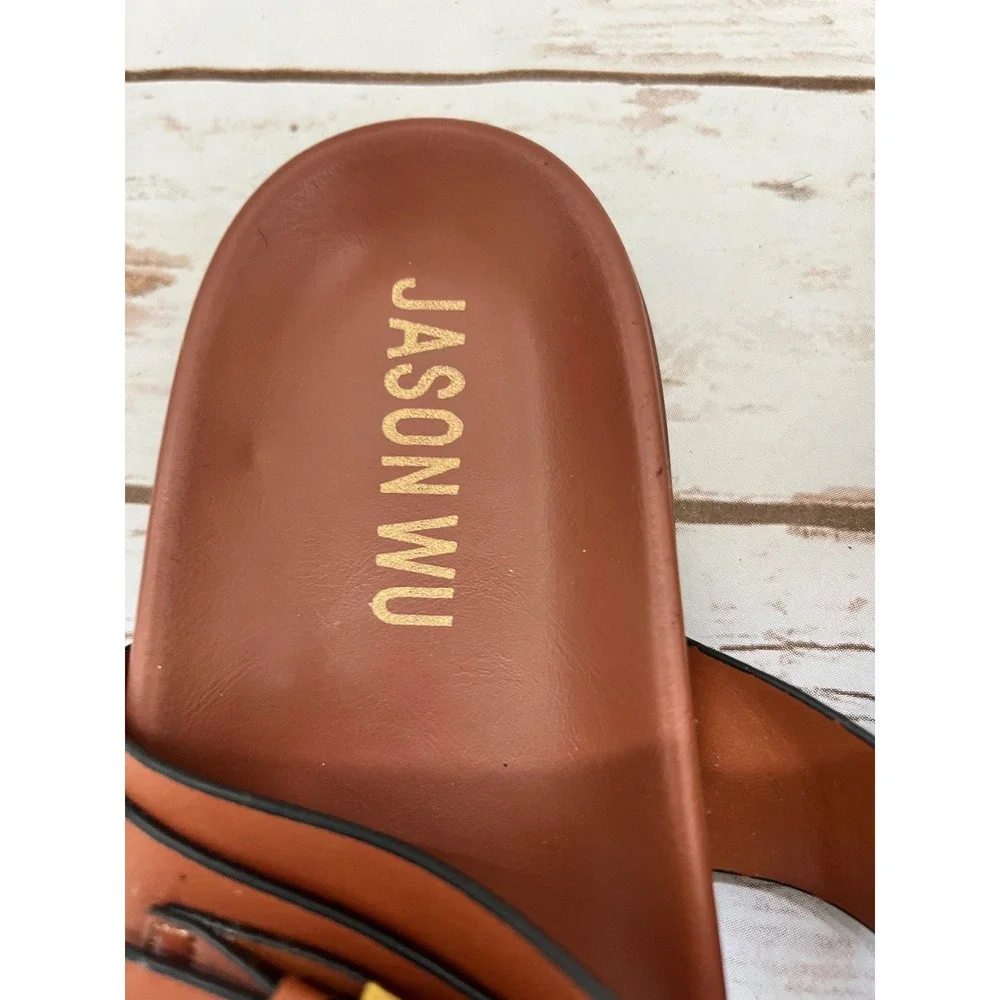 Jason Wu Slide Sandals Cognac Brown Double Buckle Strap 9.5